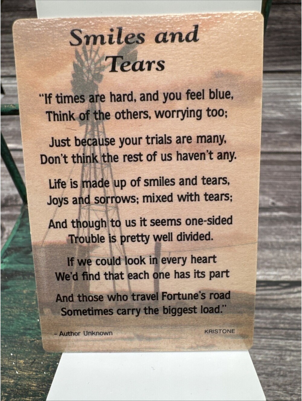 Vintage “Smiles And Tears” Prayer Card Kristone Poem Laminated Made In USA